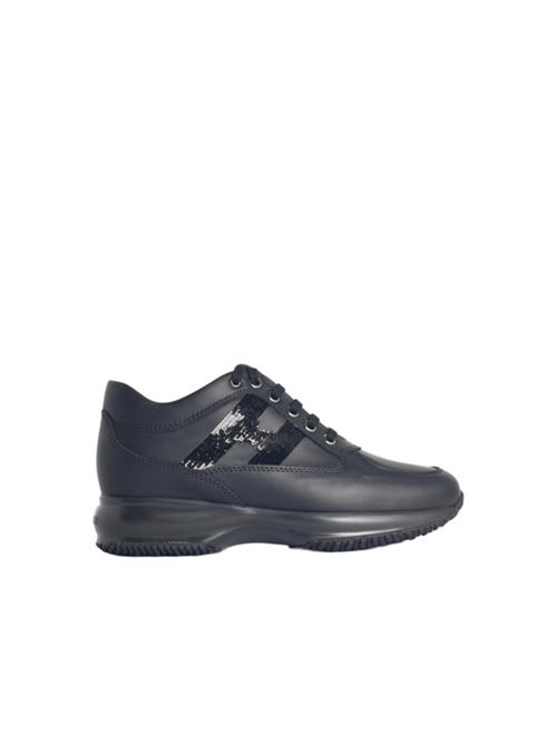 Sneakers da donna in pelle con H laterale di strass, colore nero HOGAN | HXW00N056400ZLB999